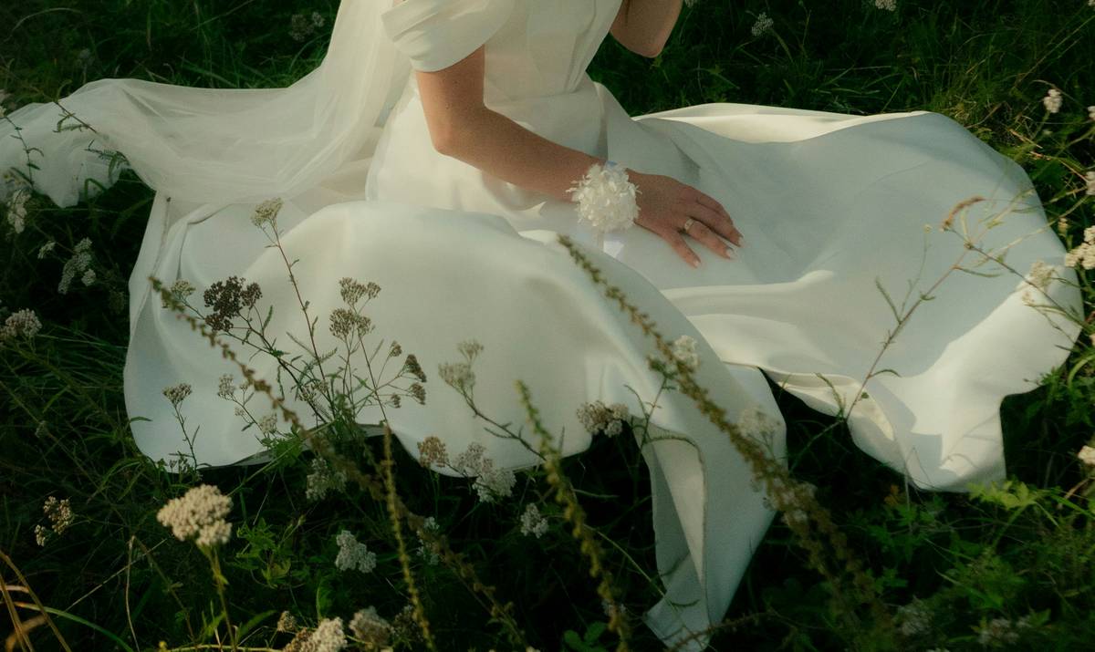 Before and after images of a model wearing autumn-inspired bridal makeup