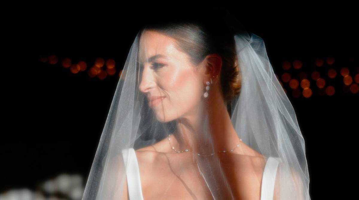 Before-and-after images showing a bride's makeup transformation.