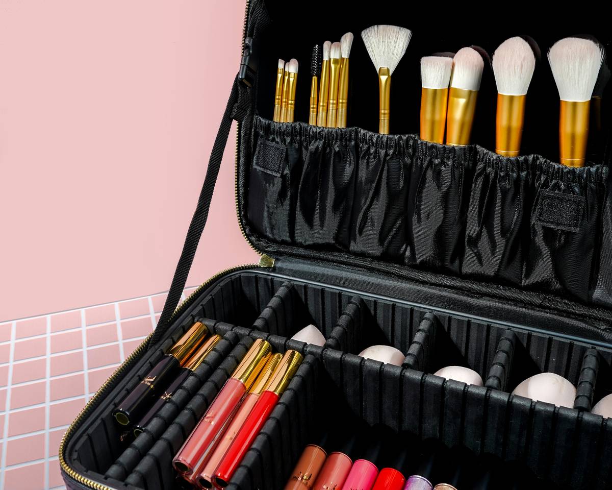 Example of a neatly arranged bridal makeup organizer