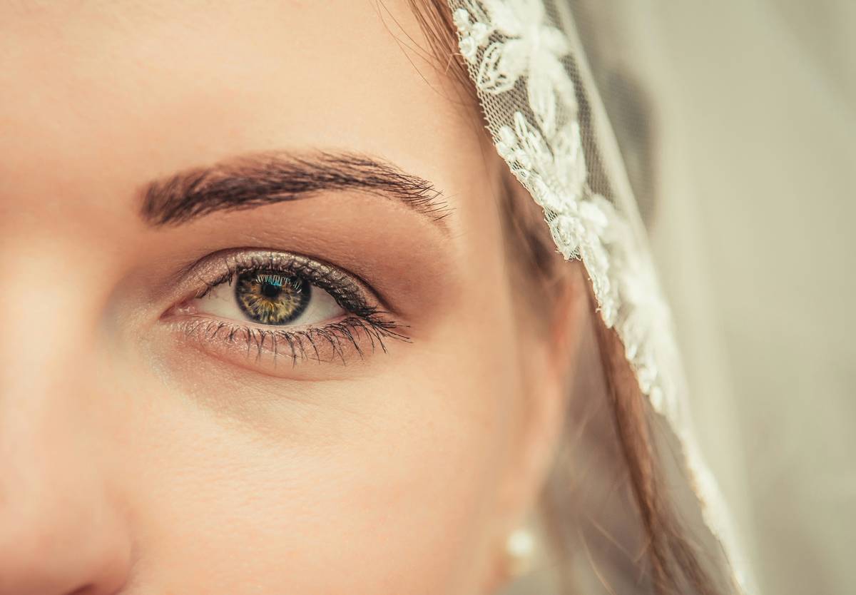 Photo gallery showcasing different brides wearing unique bridal eyeliner styles.